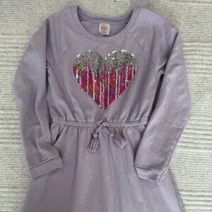 Lilac Sequin Heart Girls' Dress with Tassel Waist (6)